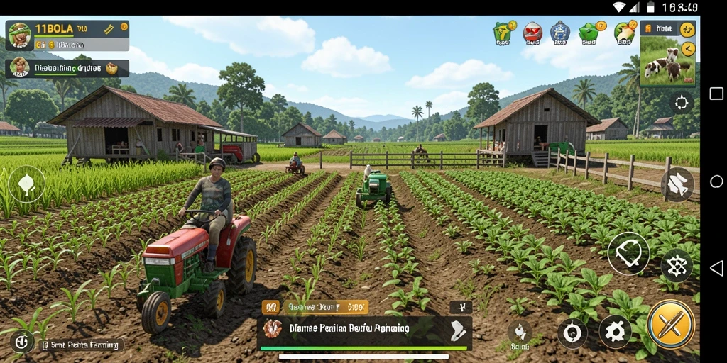 Tampilan screenshot gameplay <strong>11BOLA</strong> menampilkan ladang subur dan hewan ternak yang sehat.