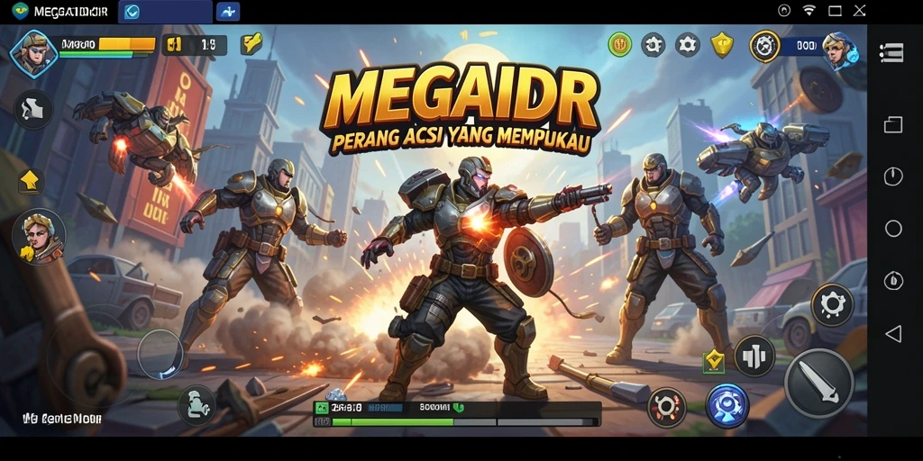 Tampilan gameplay seru MEGAIDR dengan aksi tempur yang mendebarkan.